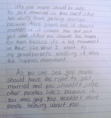 Fourth Grader’s Take On Gay Marriage – Adults Take Note