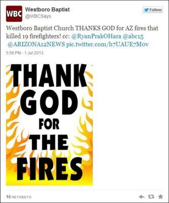 Westboro Baptist Church “Thank God” For Arizona Fire That Killed 19 Firefighters