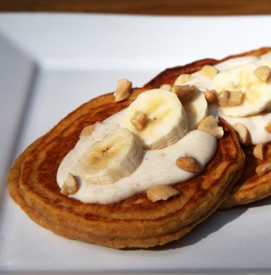 Banana Sweet Potato Pancakes With Honey Nut Yogurt
