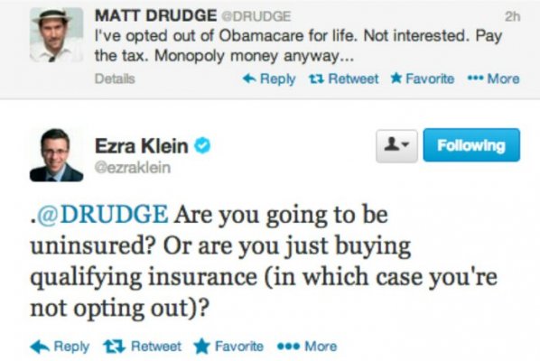 Matt Drudge Opts Out Of Obamacare – Ignores Question from Ezra Klein
