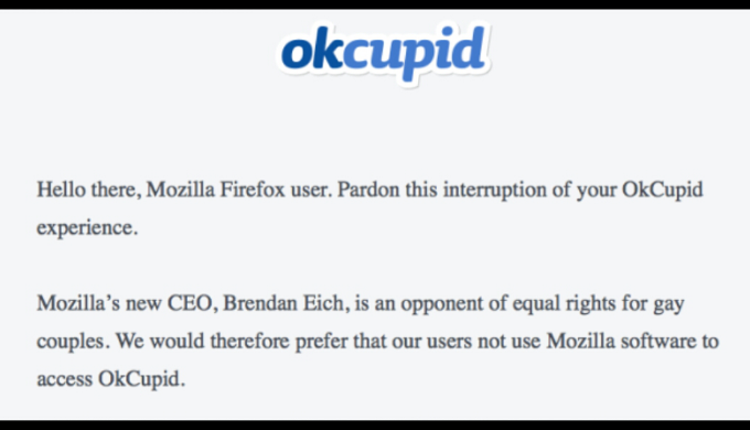 OkCupid is Blocking Firefox Users Because Firefox President Is Anti-Gay