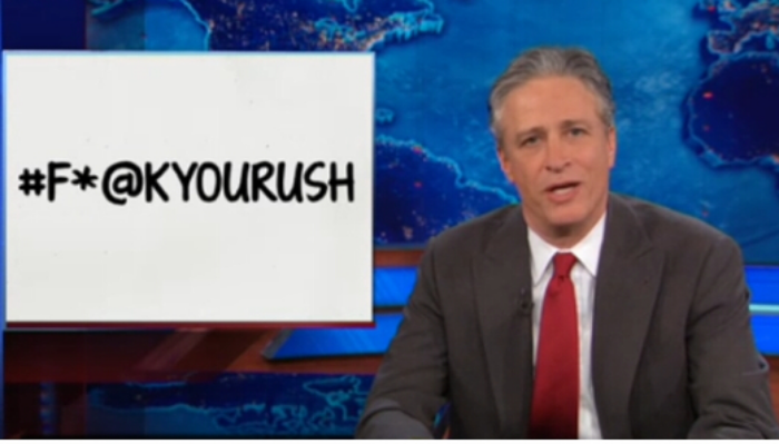 Jon Stewart Smacks Rush Limbaugh with #F*@KYOURUSH Hashtag – Video