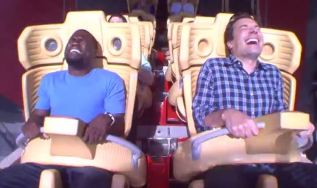 Kevin Hart Is Afraid of Roller Coasters – Jimmy Fallon Takes Him On a Roller Coaster Ride – Video