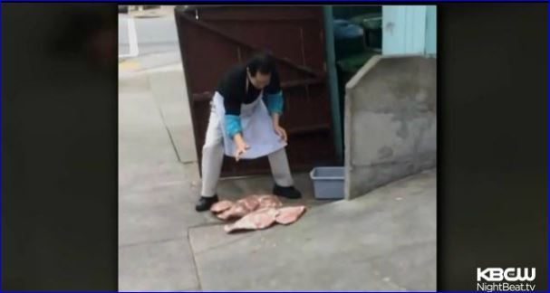 Restaurant Worker “Tenderizing” Meat by Slamming it on Dirty Sidewalk – Video