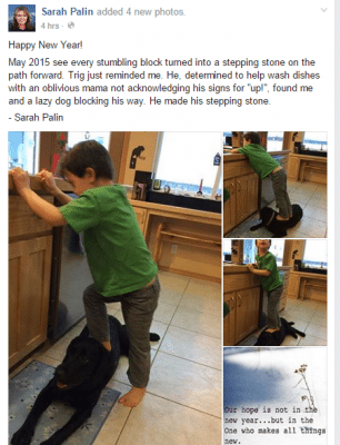 Sarah Palin Proudly Post Picture of Son Standing on Dog – PIC