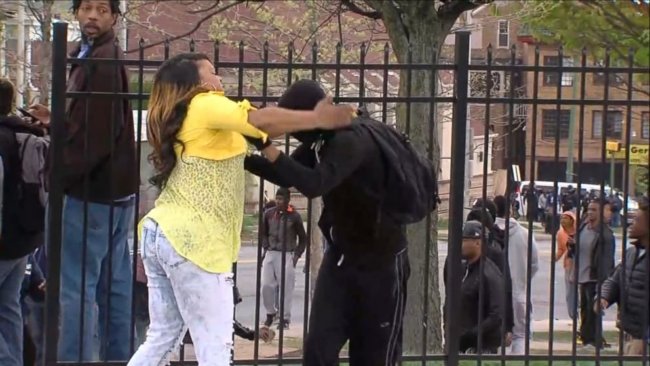 Mom Smacks Masked Son in Middle of Baltimore Rioting – Video