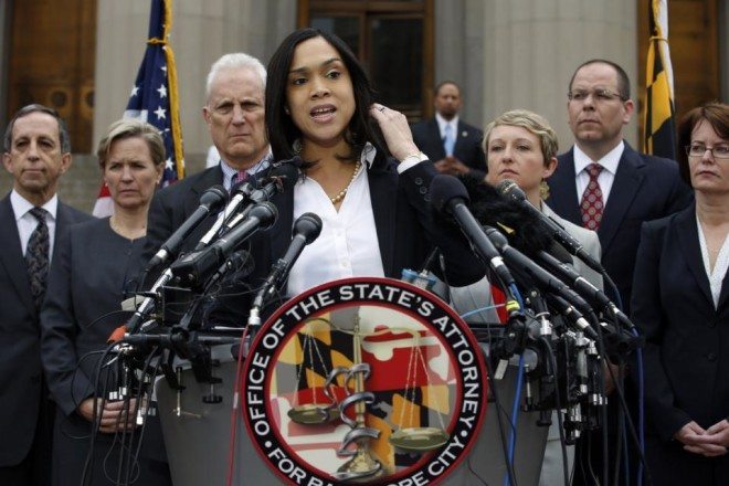 Marilyn Mosby, Baltimore state's attorney, speaks during a media availability, Friday, May 1, 2015 in Baltimore. Mosby announced criminal charges against all six officers suspended after Freddie Gray suffered a fatal spinal injury while in police custody.  (AP Photo/Alex Brandon)