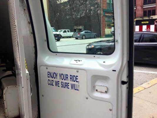 Message in Baltimore Police Van – “Enjoy your ride, cuz we sure will!” – PIC