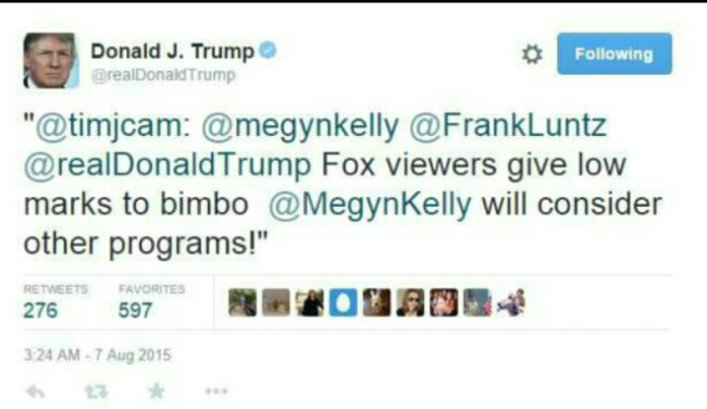 Donald Trump Retweets Sexist Tweet Attacking Fox’s Megyn Kelly – PIC