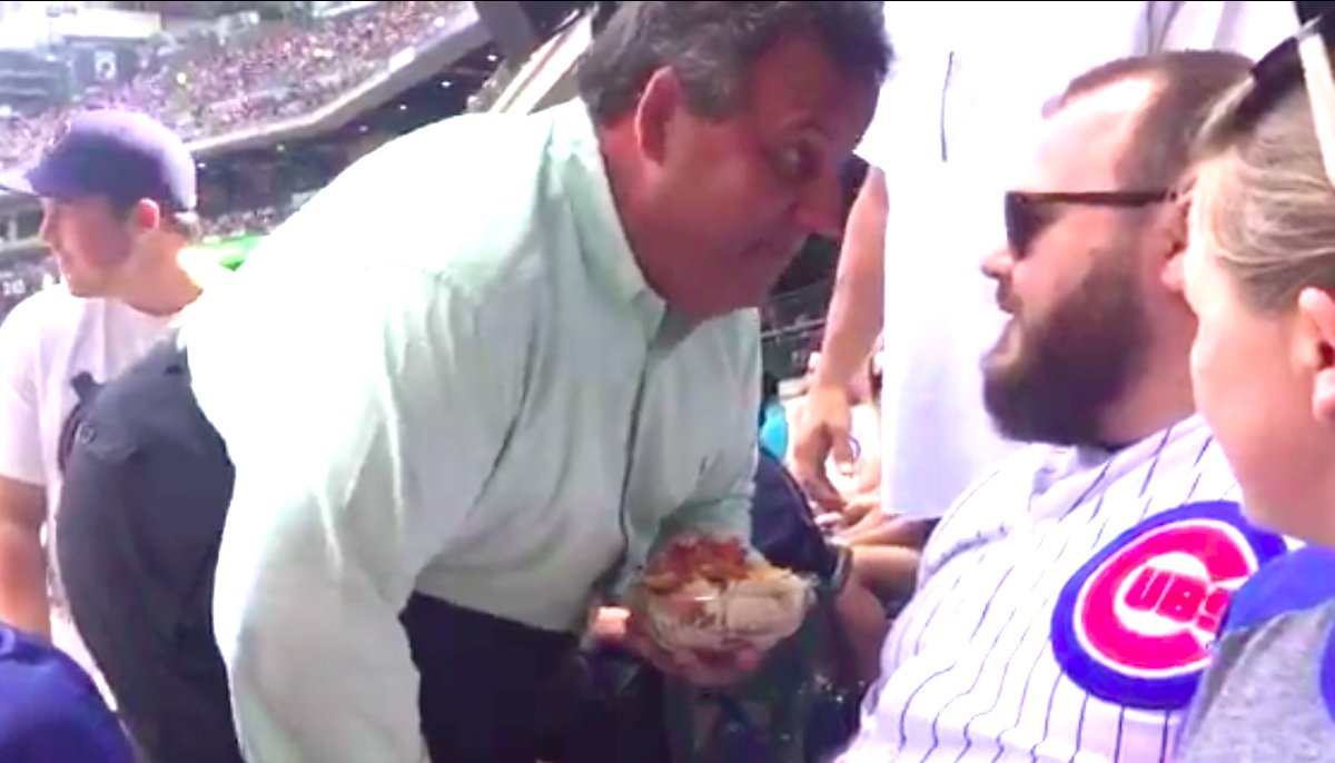 Chris Christie Get’s in Fan’s Face – Didn’t Even Spill His Nachos – Video